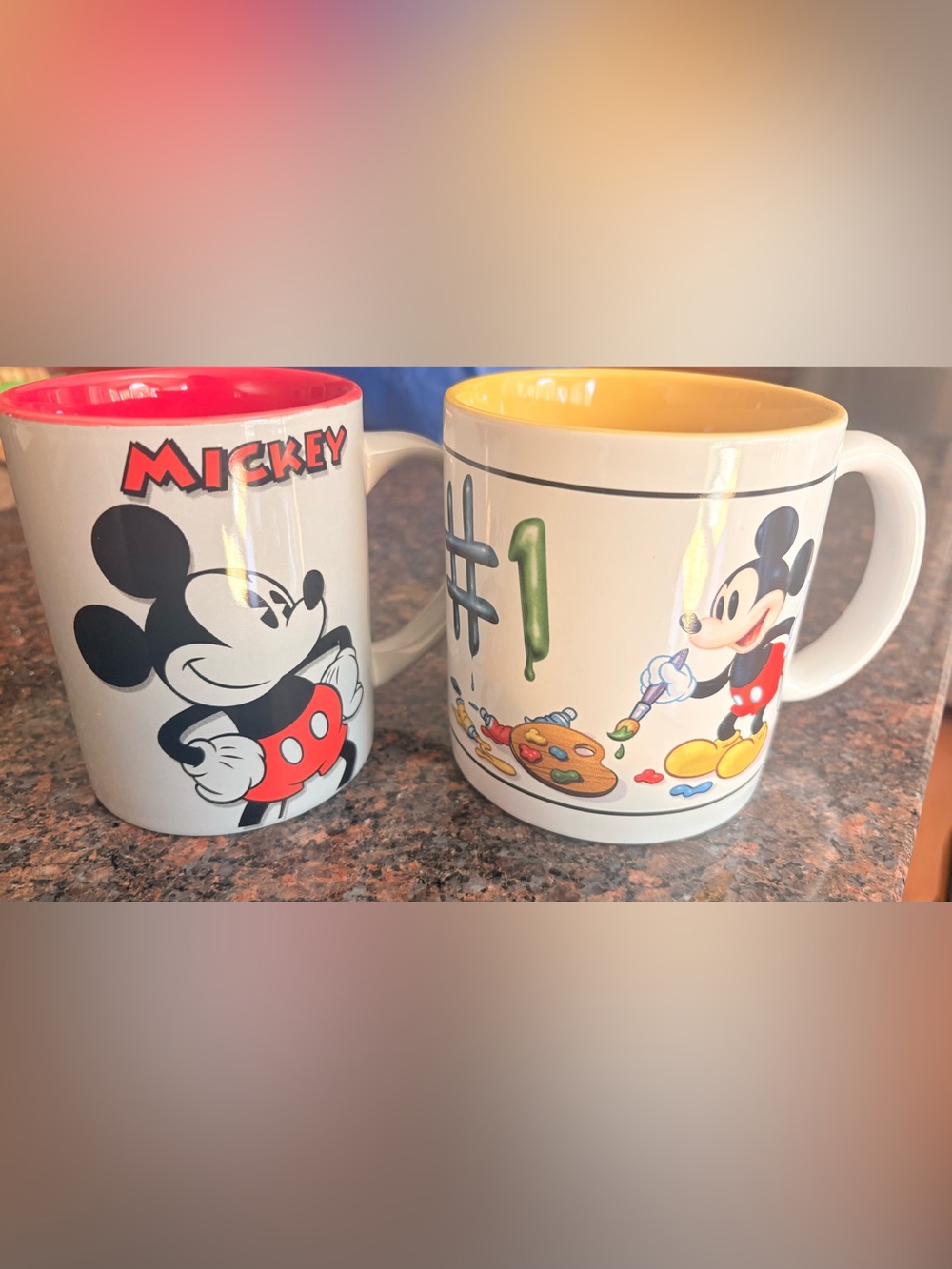 Lot 2 Disney Micky Mouse mugs Disney Store oversized  “You’re #1” Jerry Leigh